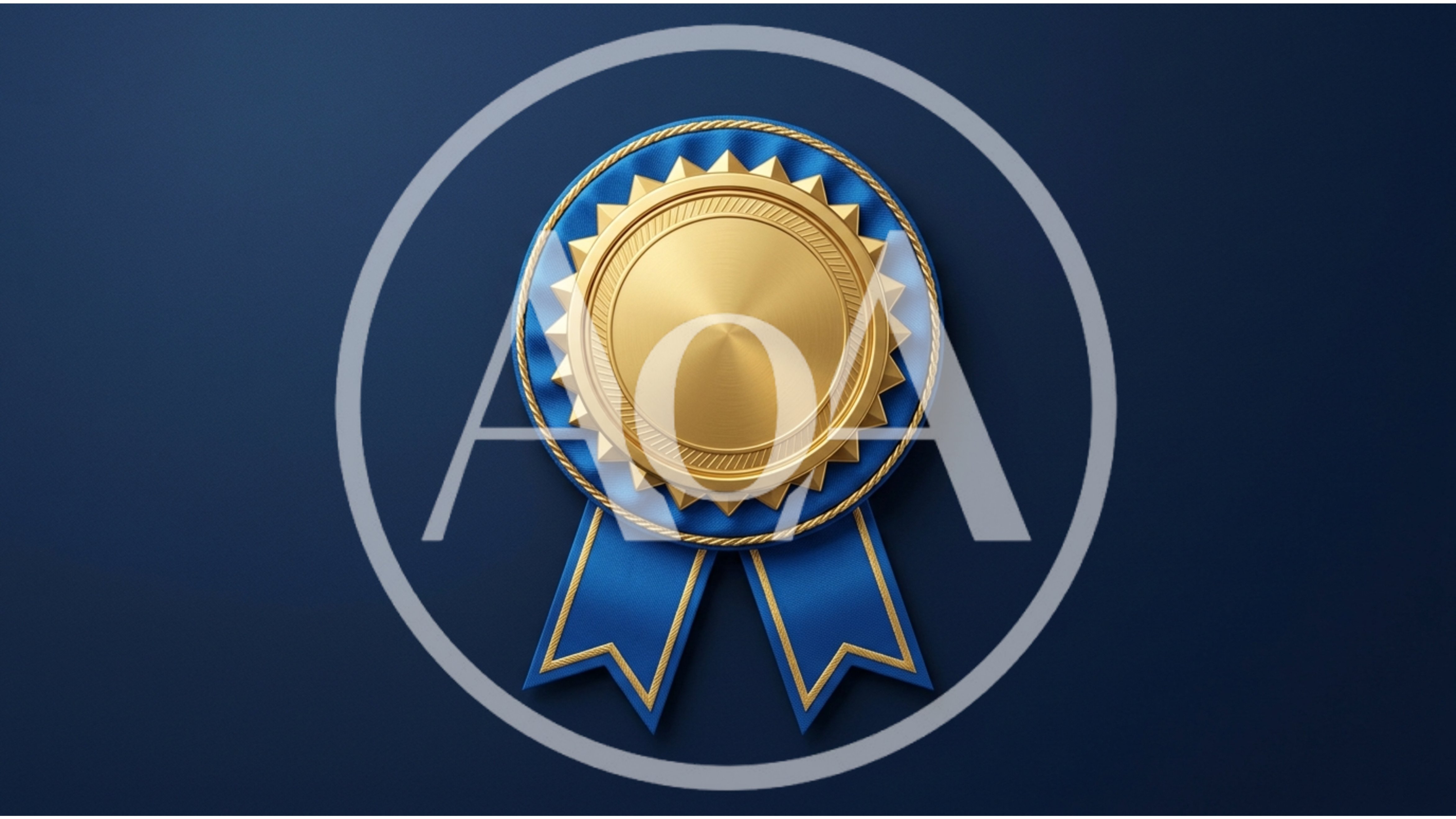 Golden Award Ribbon With Blue Fabric Rosette