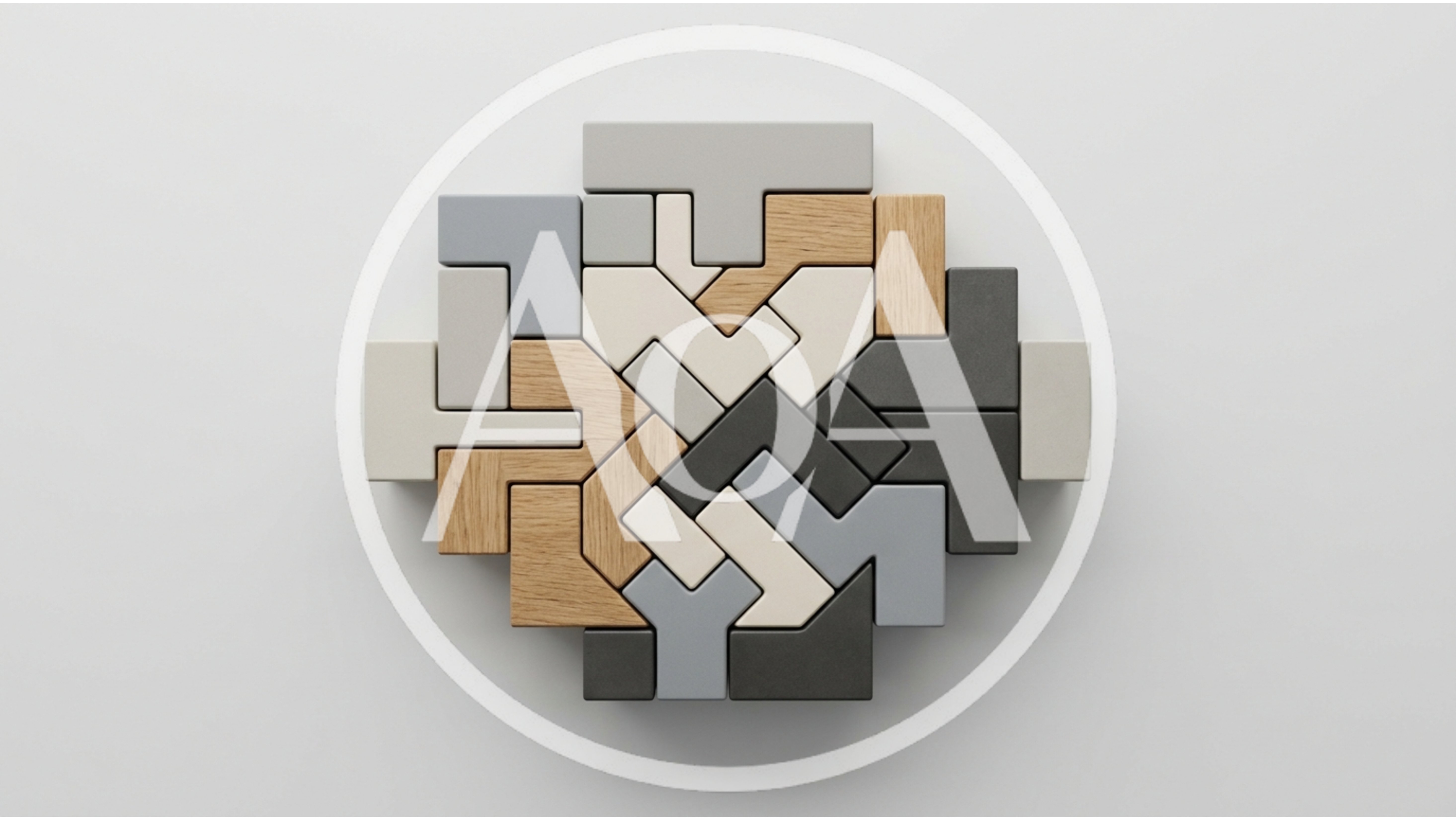 Geometric Wooden And Ceramic Puzzle Pieces Arranged Together