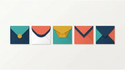Five Colorful Minimalist Envelope Icons In A Row