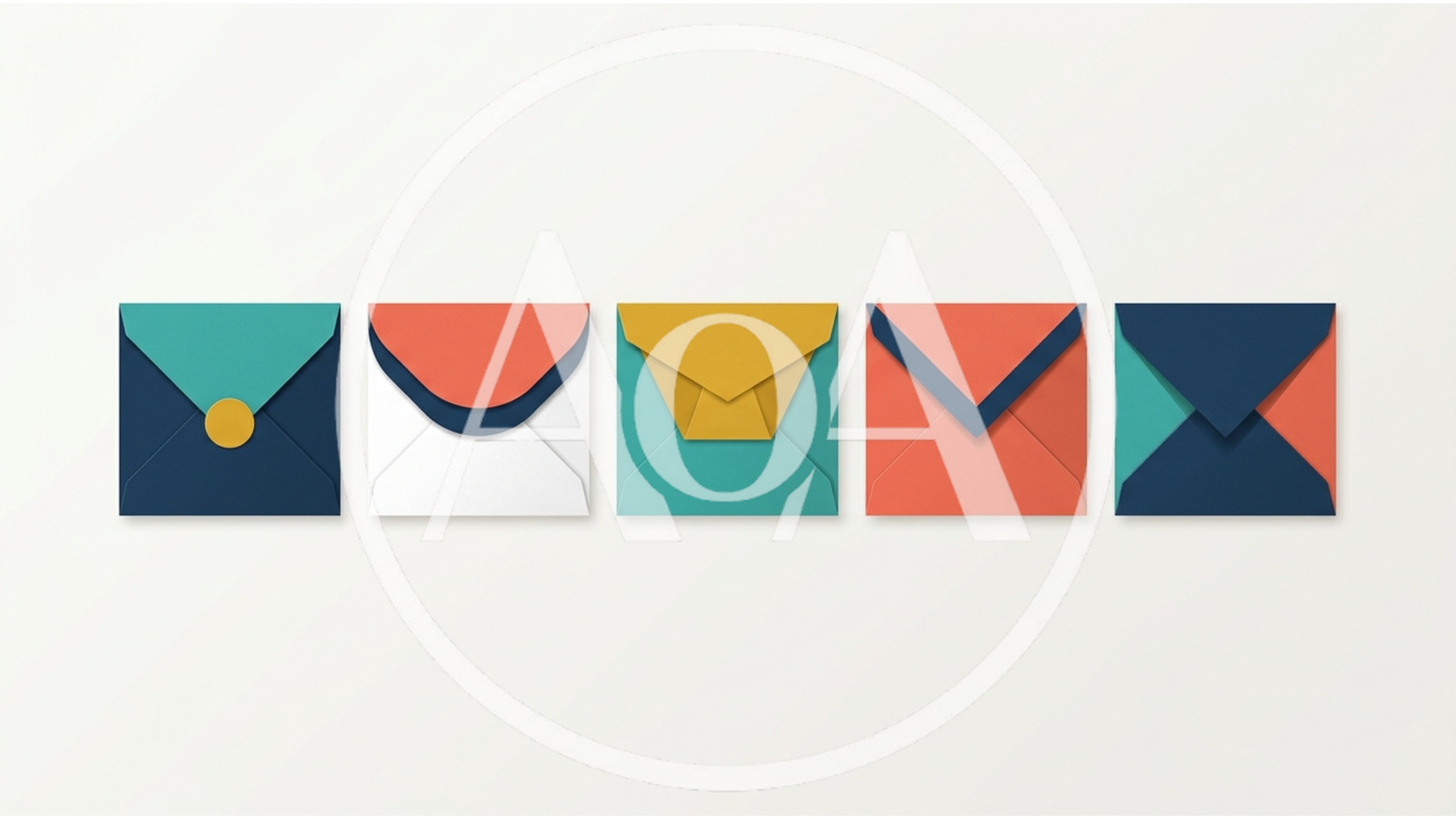 Five Colorful Minimalist Envelope Icons In A Row