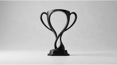 Minimalist Black Trophy Award On White Background