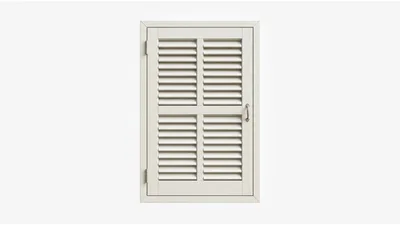 White Plantation Shutter Window With Louvered Slats