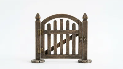 Miniature Wooden Garden Gate On White Background