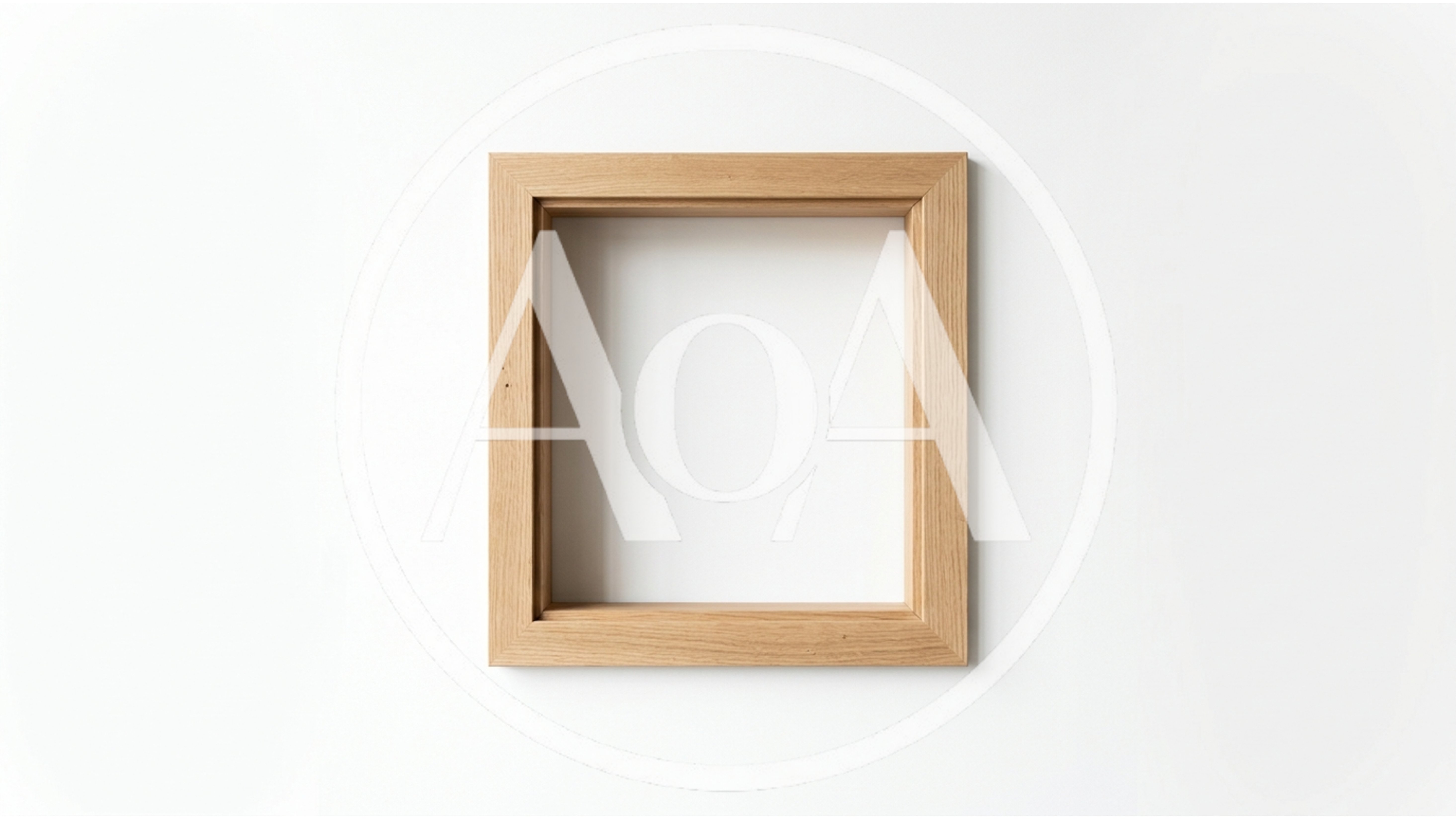 Empty Wooden Picture Frame On White Wall