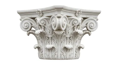 Ornate White Marble Corinthian Column Capital