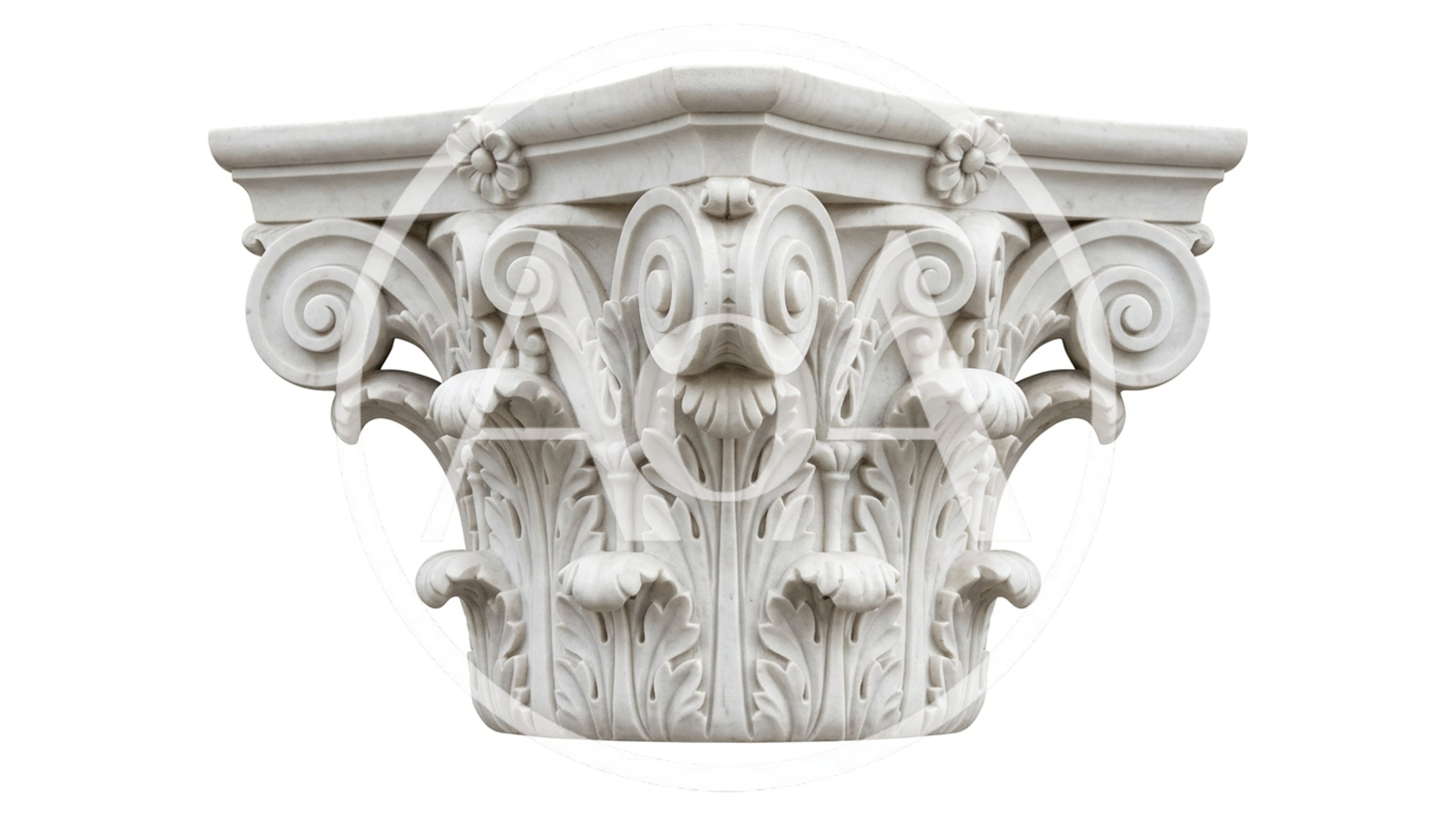 Ornate White Marble Corinthian Column Capital