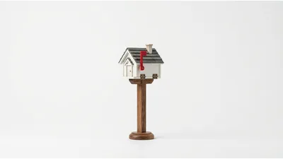 Miniature House Shaped Mailbox On Wooden Stand