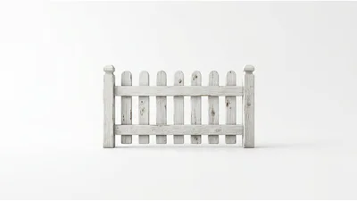 White Wooden Picket Fence Section Isolated