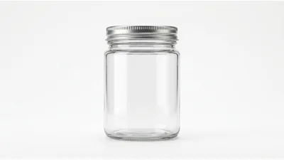 Empty Glass Mason Jar With Metal Lid