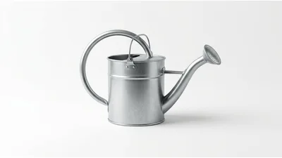 Silver Metal Watering Can on White Background
