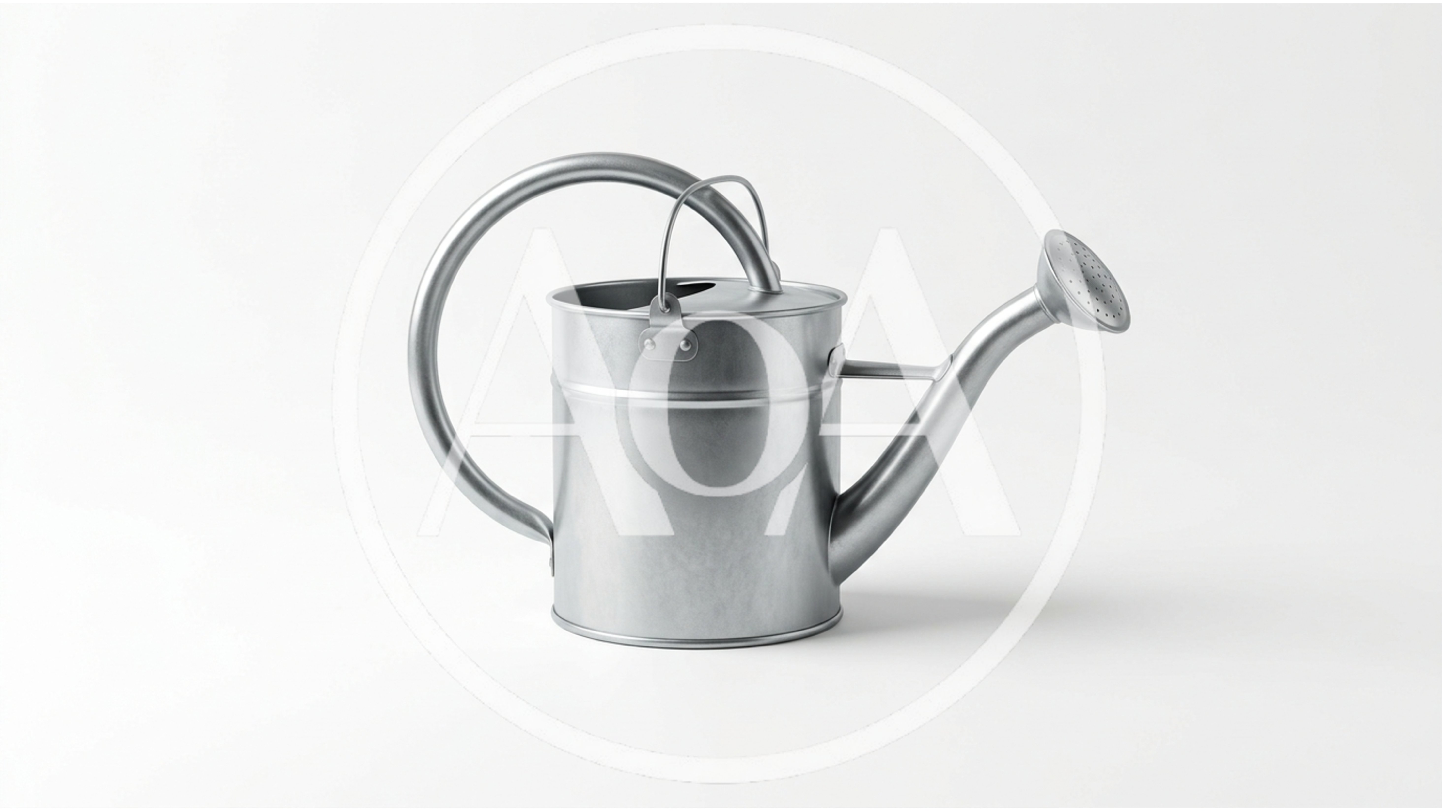Silver Metal Watering Can on White Background