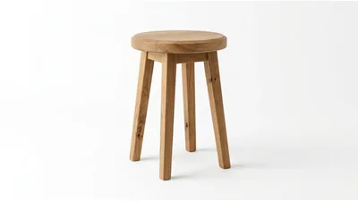 Minimalist Wooden Stool on White Background