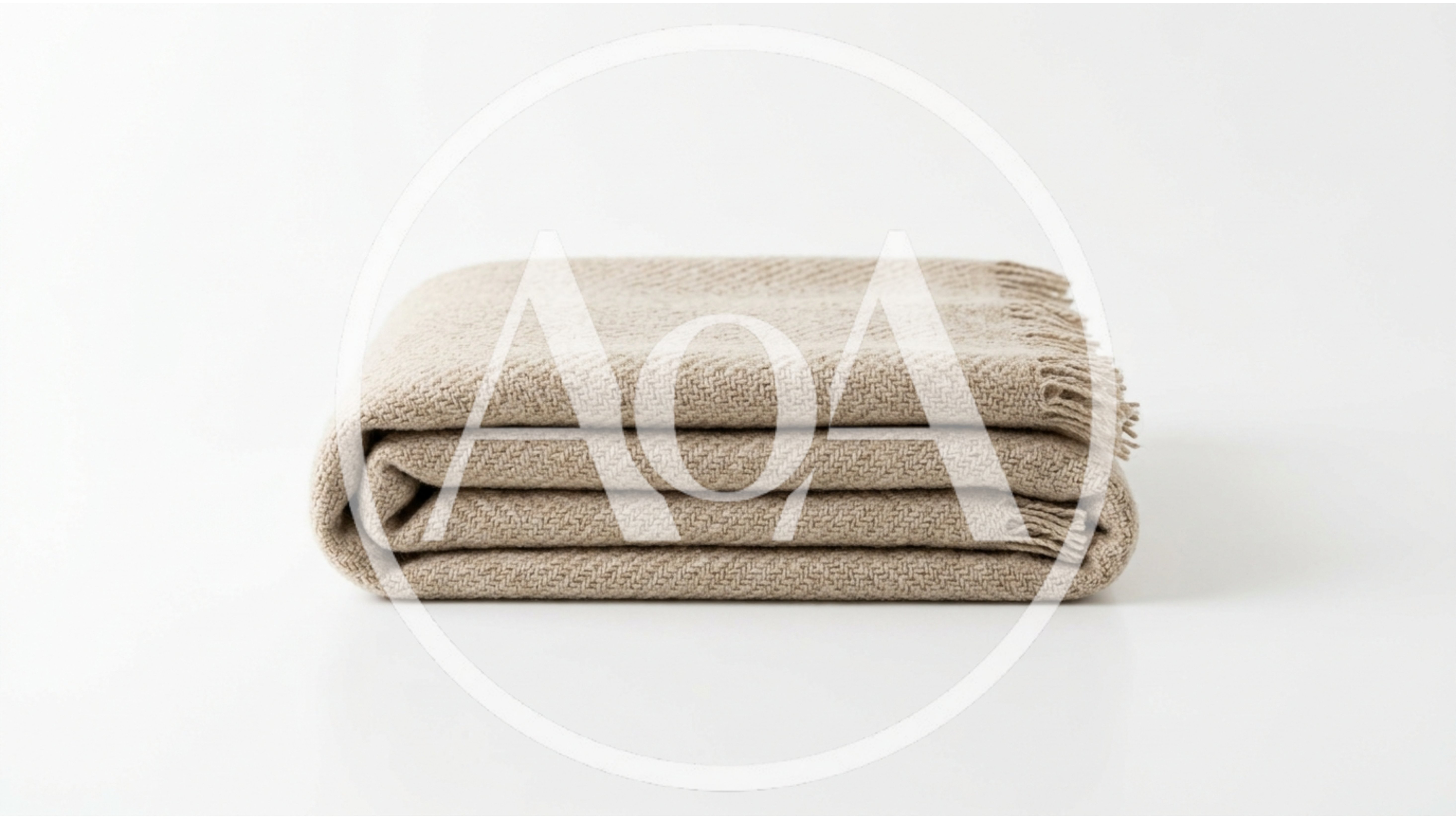 Folded Beige Herringbone Wool Throw Blanket