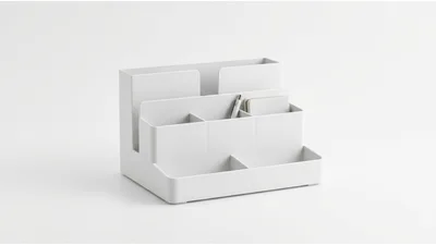 White Plastic Desk Organizer With Office Supplies