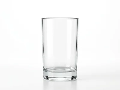 Empty Clear Glass Tumbler On White Background
