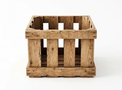 Empty Rustic Wooden Crate On White Background