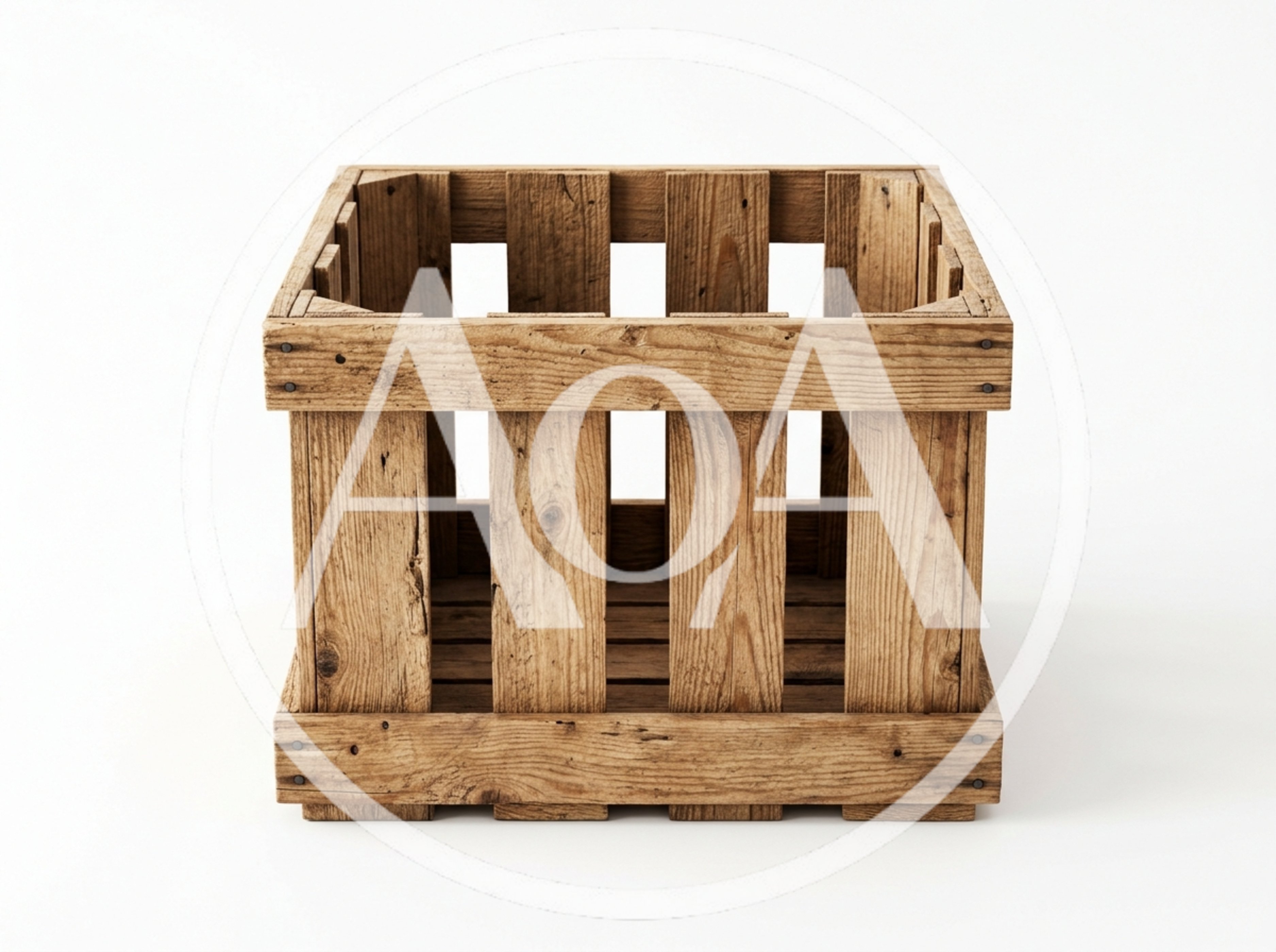Empty Rustic Wooden Crate On White Background