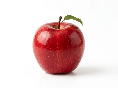 Single Fresh Red Apple With Green Leaf
