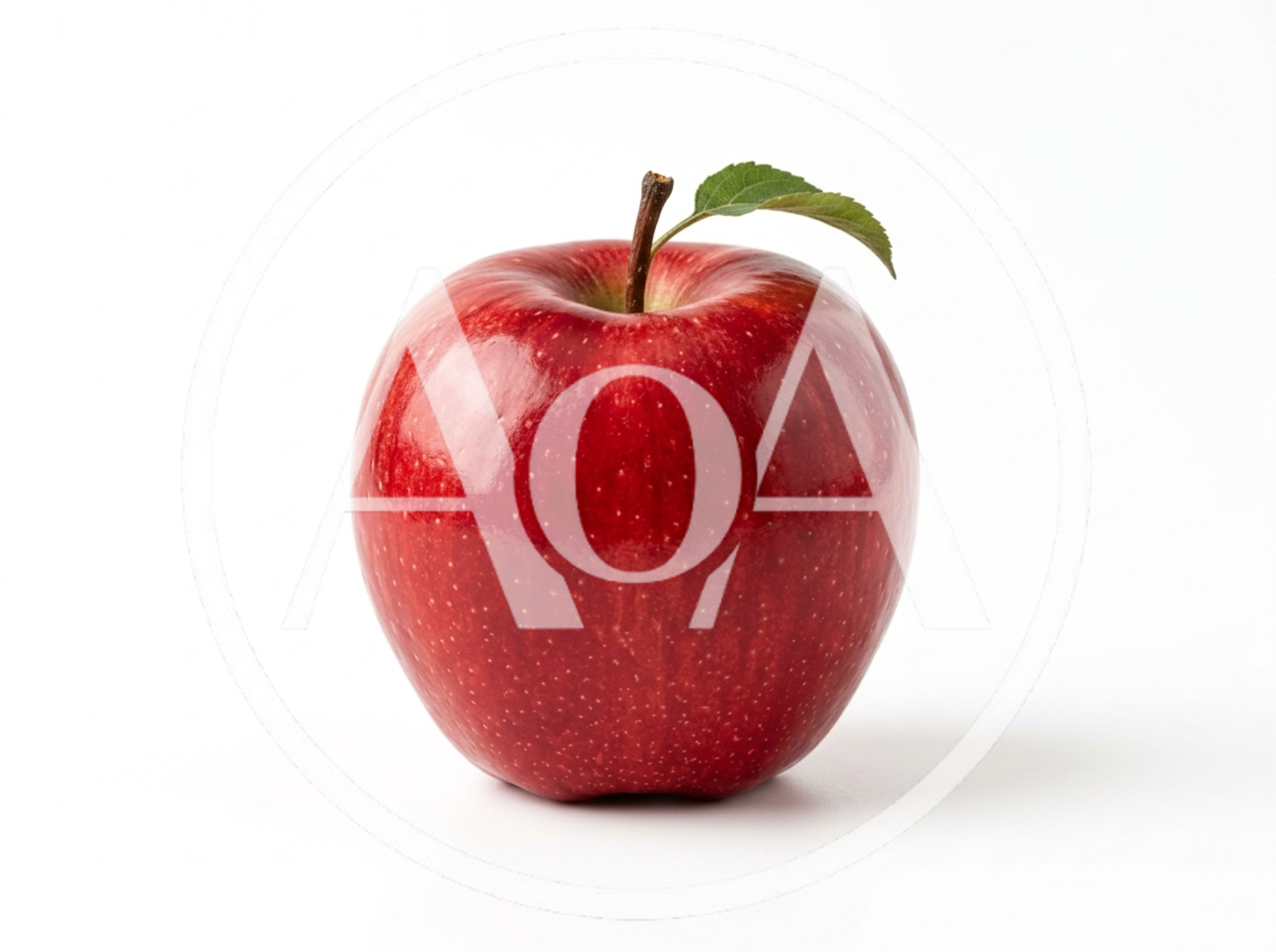 Single Fresh Red Apple With Green Leaf