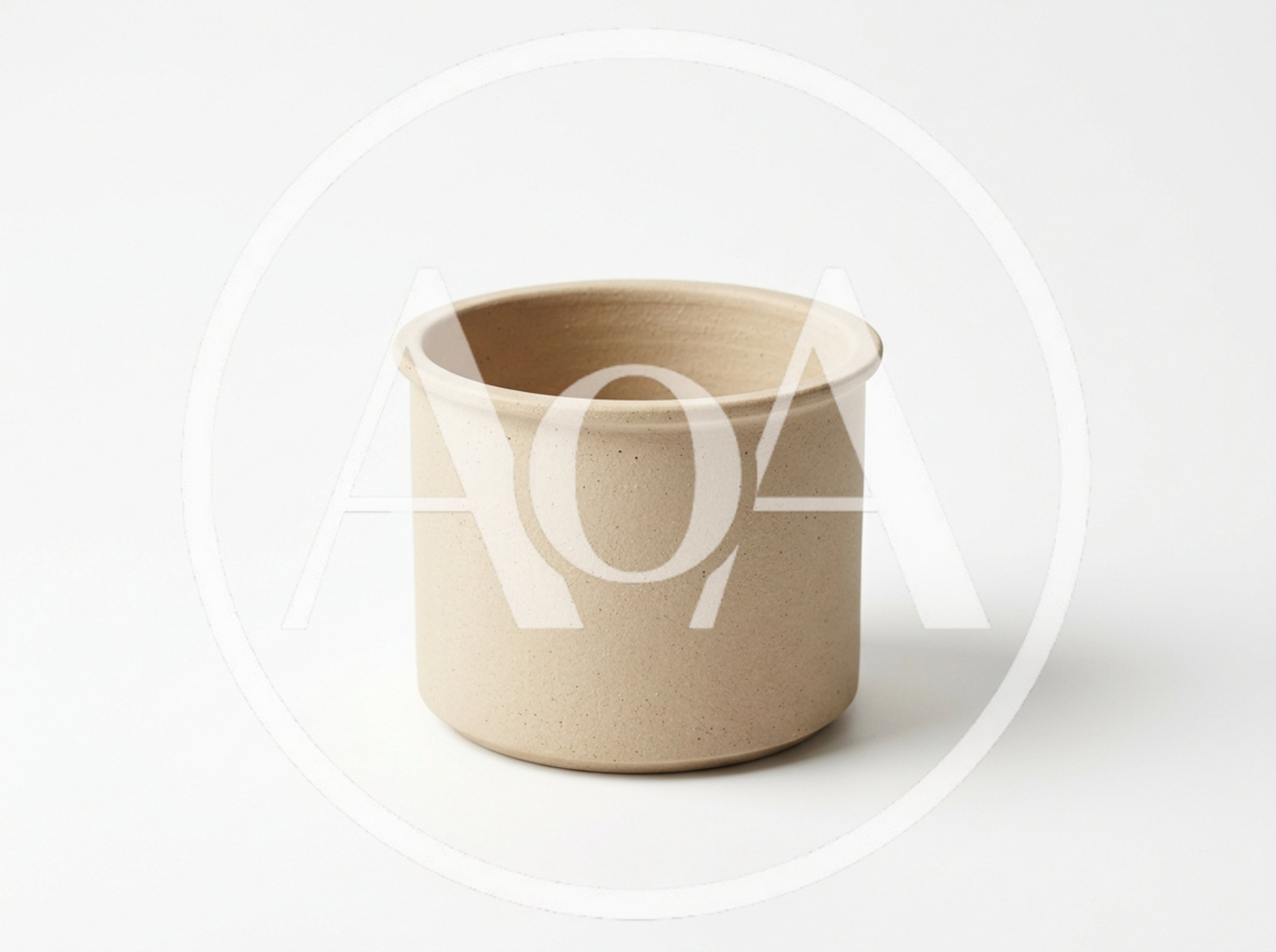 Minimalist Beige Ceramic Pot On White Background