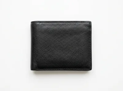 Black Leather Bifold Wallet On White Background