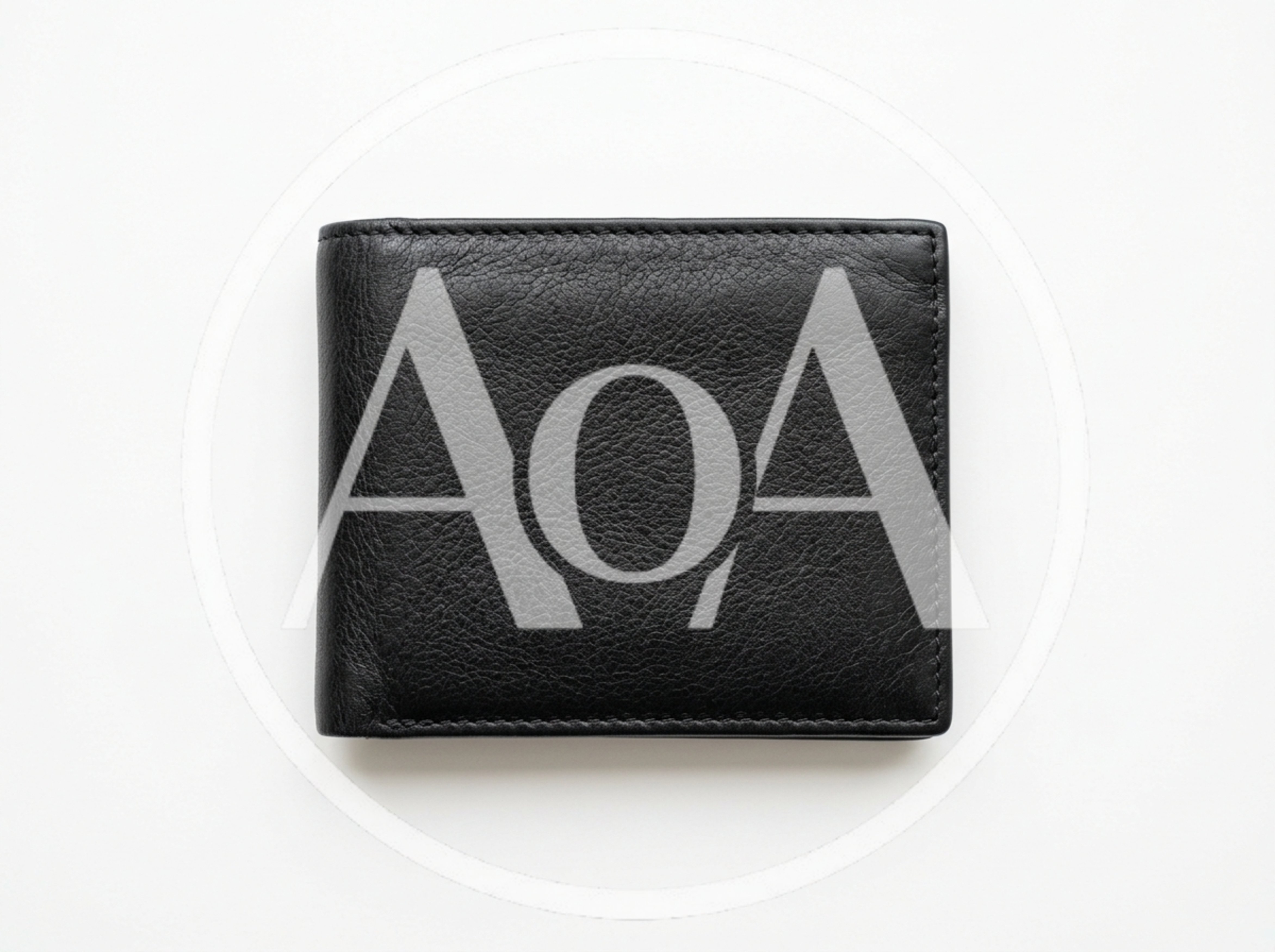 Black Leather Bifold Wallet On White Background