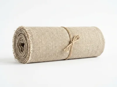 Rolled Natural Linen Fabric With Frayed Edges