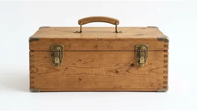 Vintage Wooden Tool Box With Brass Latches