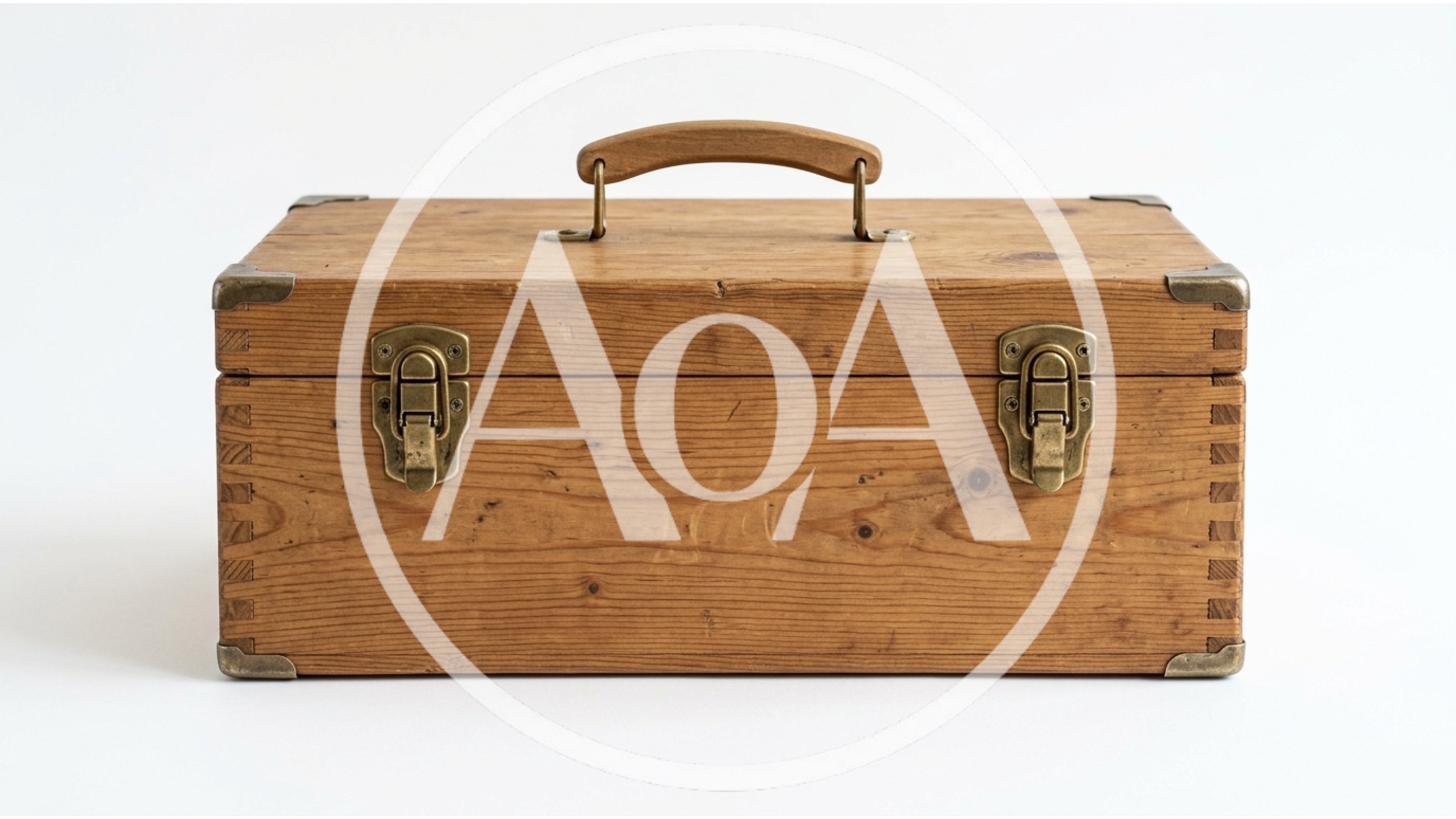 Vintage Wooden Tool Box With Brass Latches