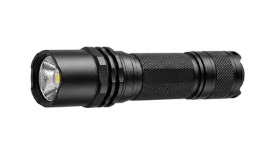 Black Tactical LED Flashlight Isolated On White
