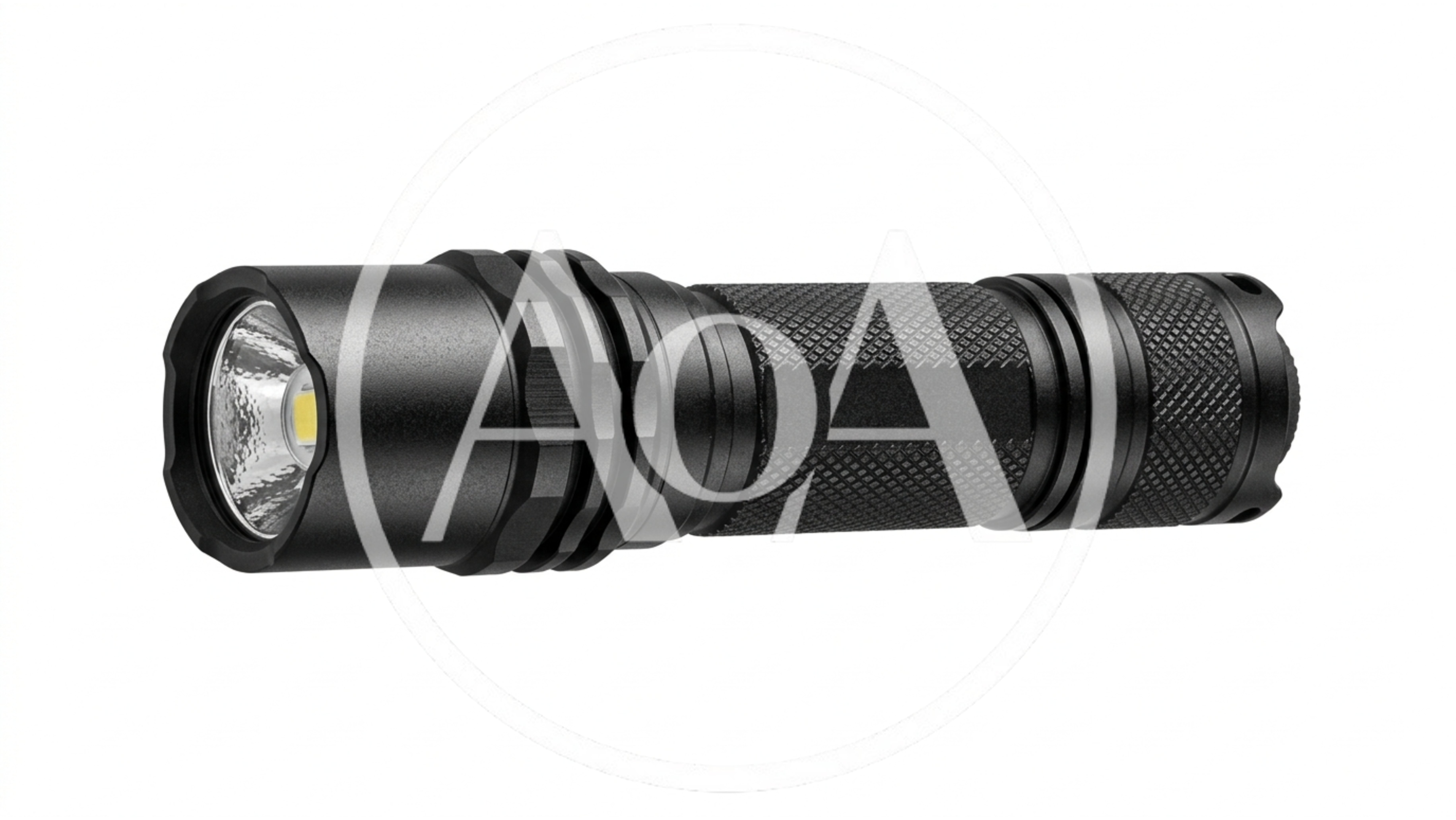 Black Tactical LED Flashlight Isolated On White