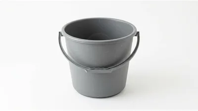 Grey Plastic Bucket On White Background