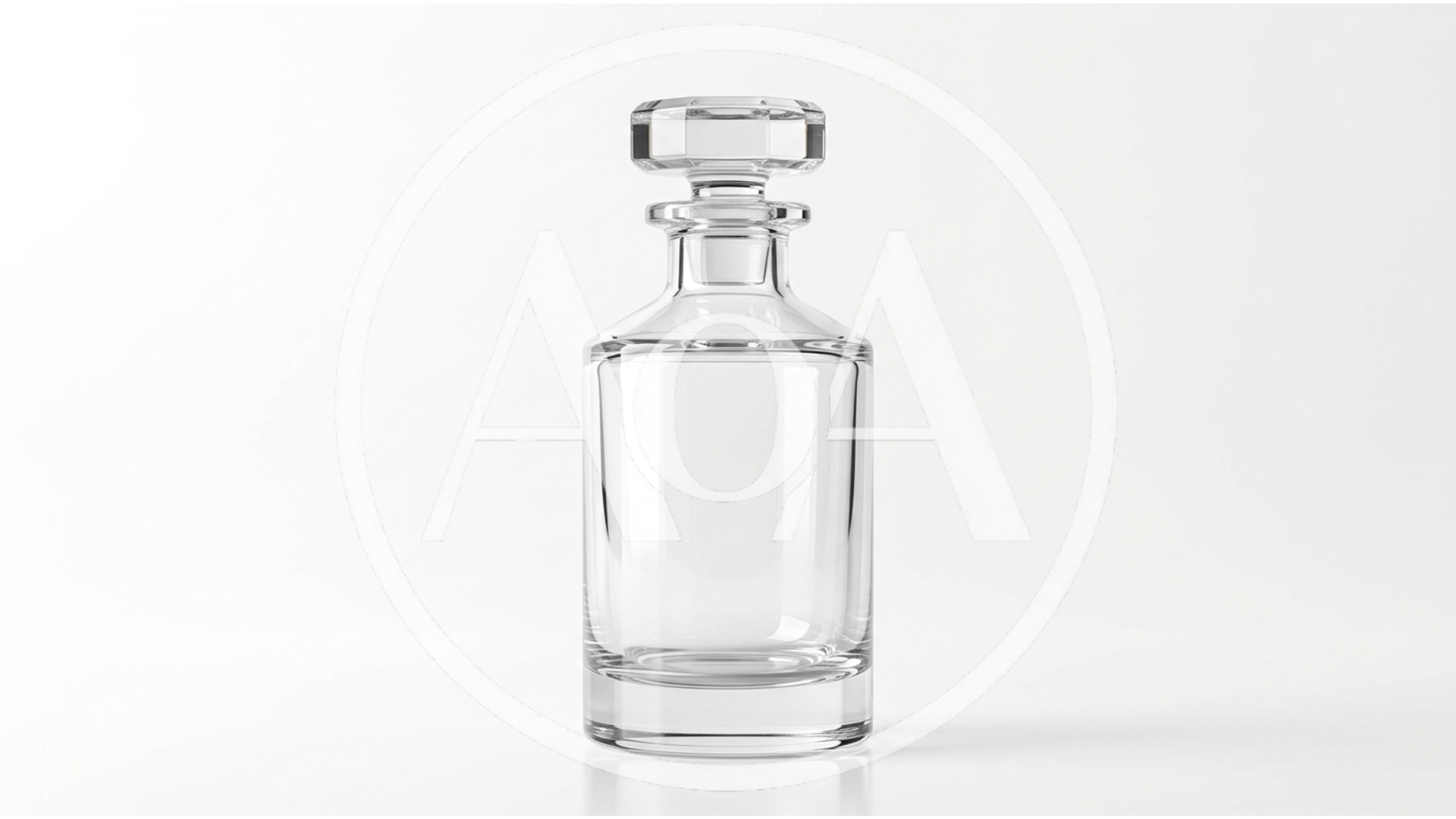 Empty Glass Decanter With Stopper On White Background