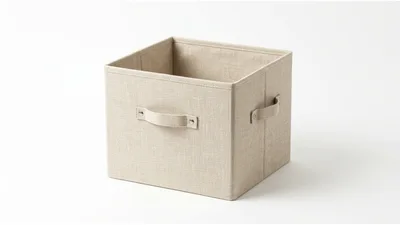 Beige Fabric Storage Bin On White Background