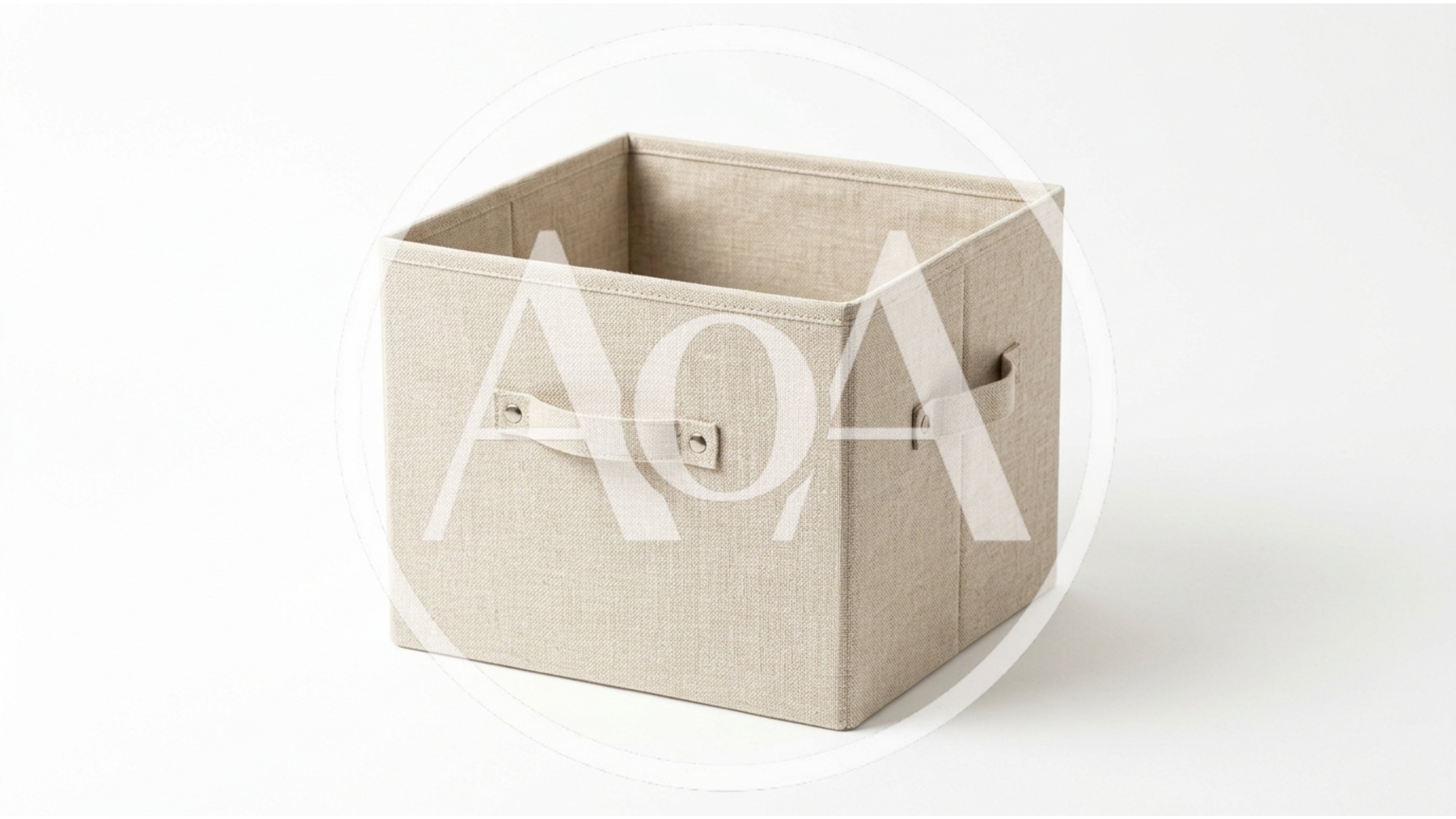 Beige Fabric Storage Bin On White Background