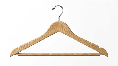 Wooden Clothes Hanger Isolated On White Background