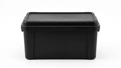Black Plastic Storage Bin With Lid