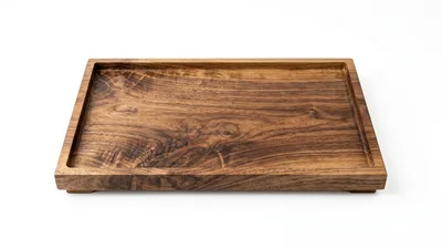 Rectangular Wooden Serving Tray On White Background