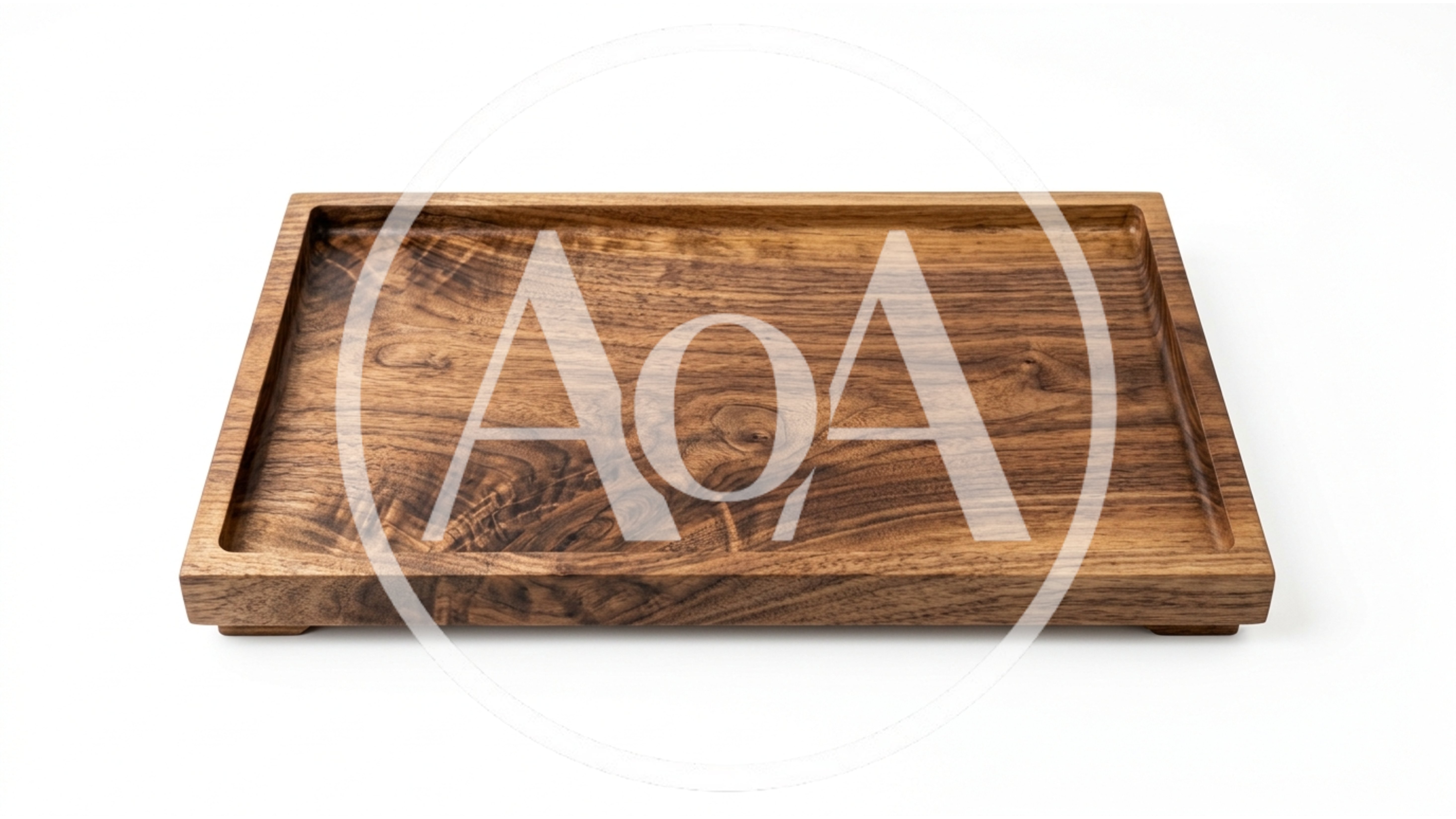 Rectangular Wooden Serving Tray On White Background