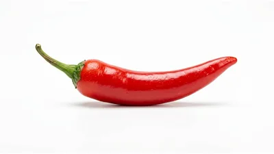 Single Fresh Red Chili Pepper on White Background