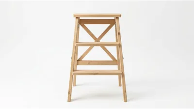 Wooden Step Stool Against White Background