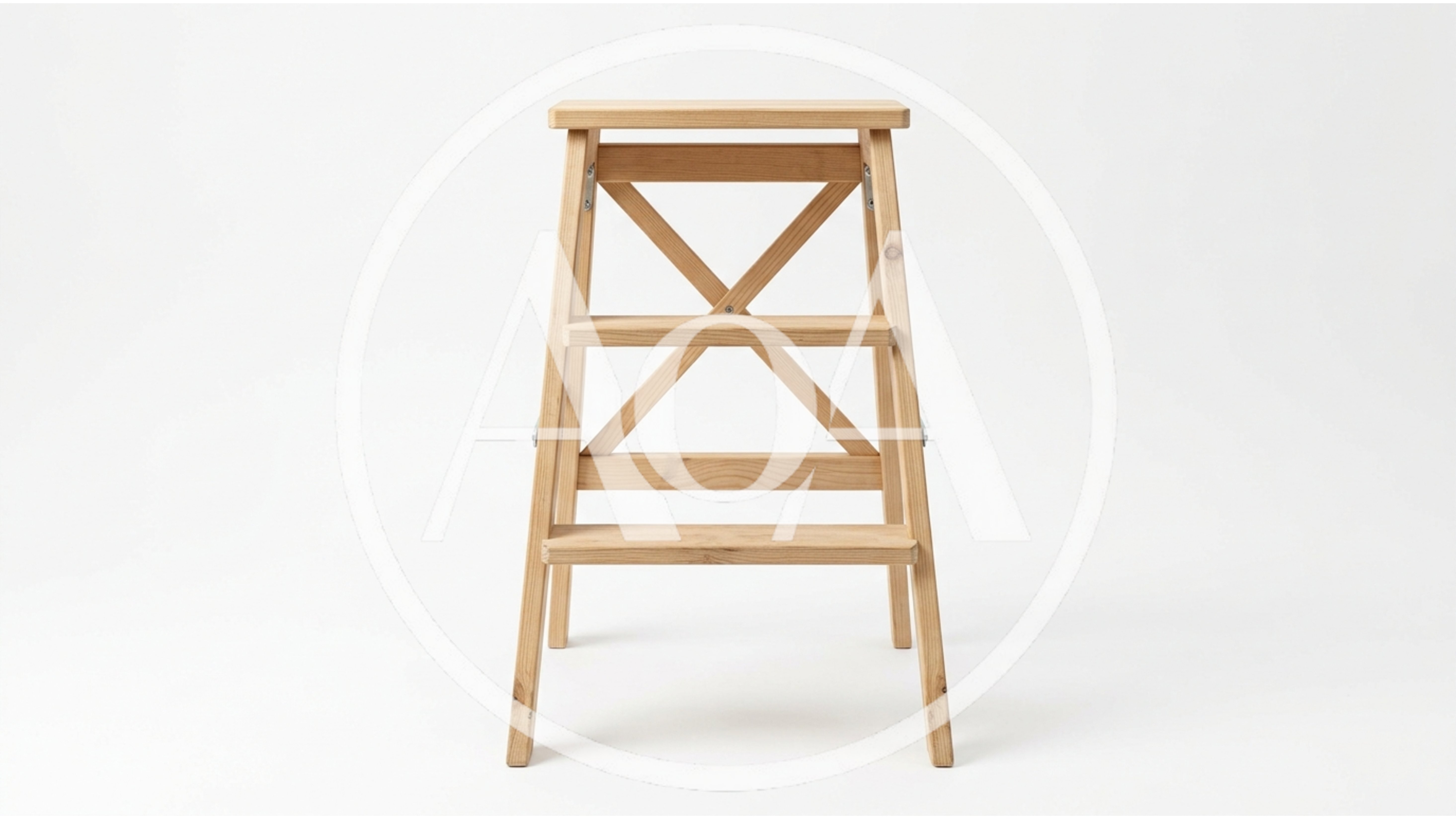 Wooden Step Stool Against White Background