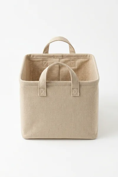 Beige Fabric Storage Bin With Handles