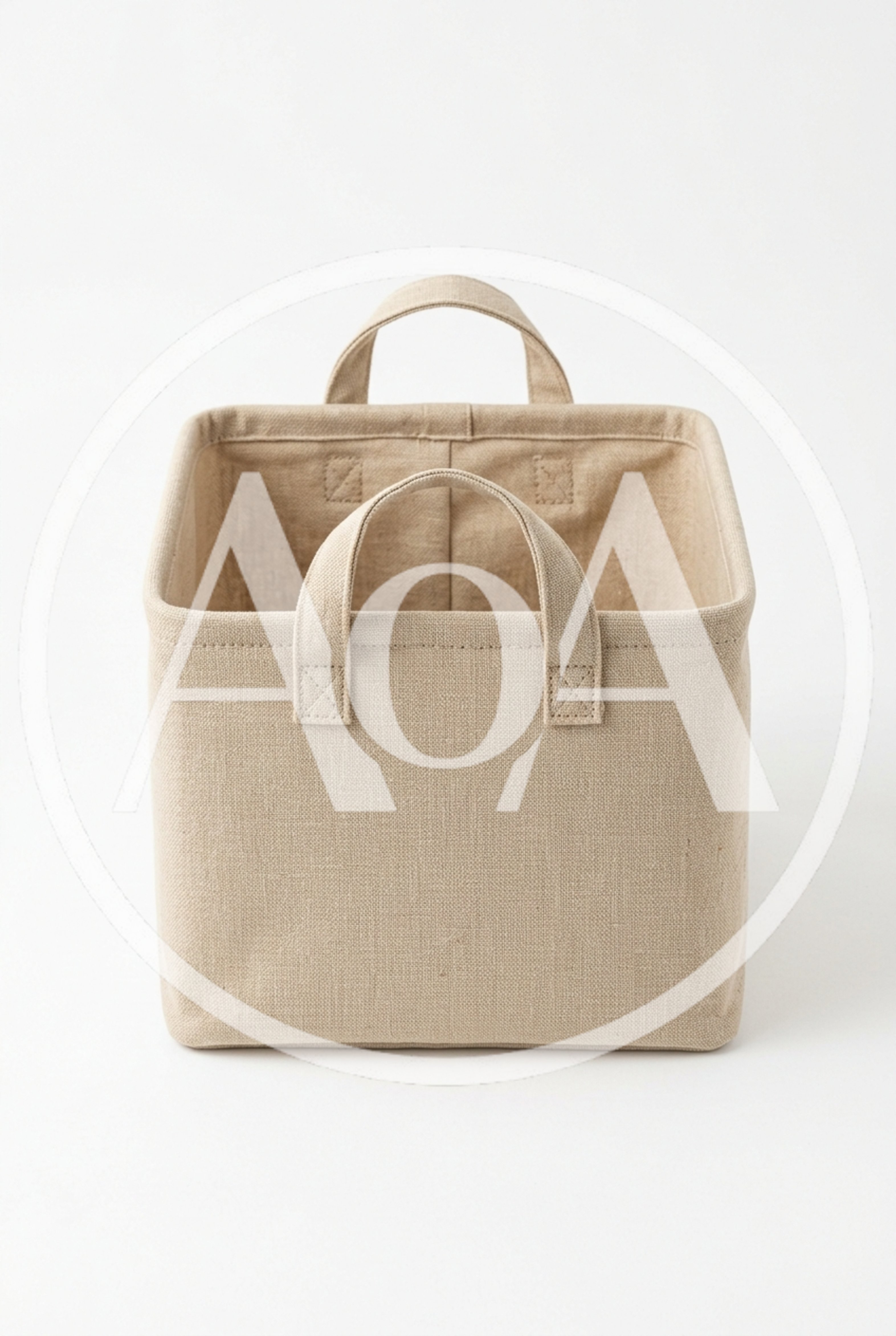 Beige Fabric Storage Bin With Handles
