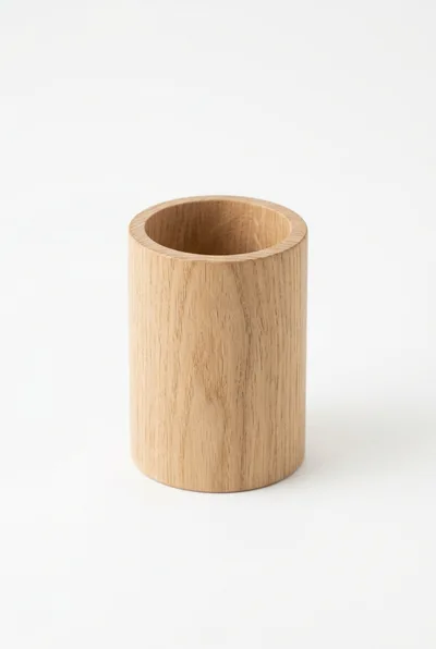 Minimalist Wooden Pencil Holder On White Background