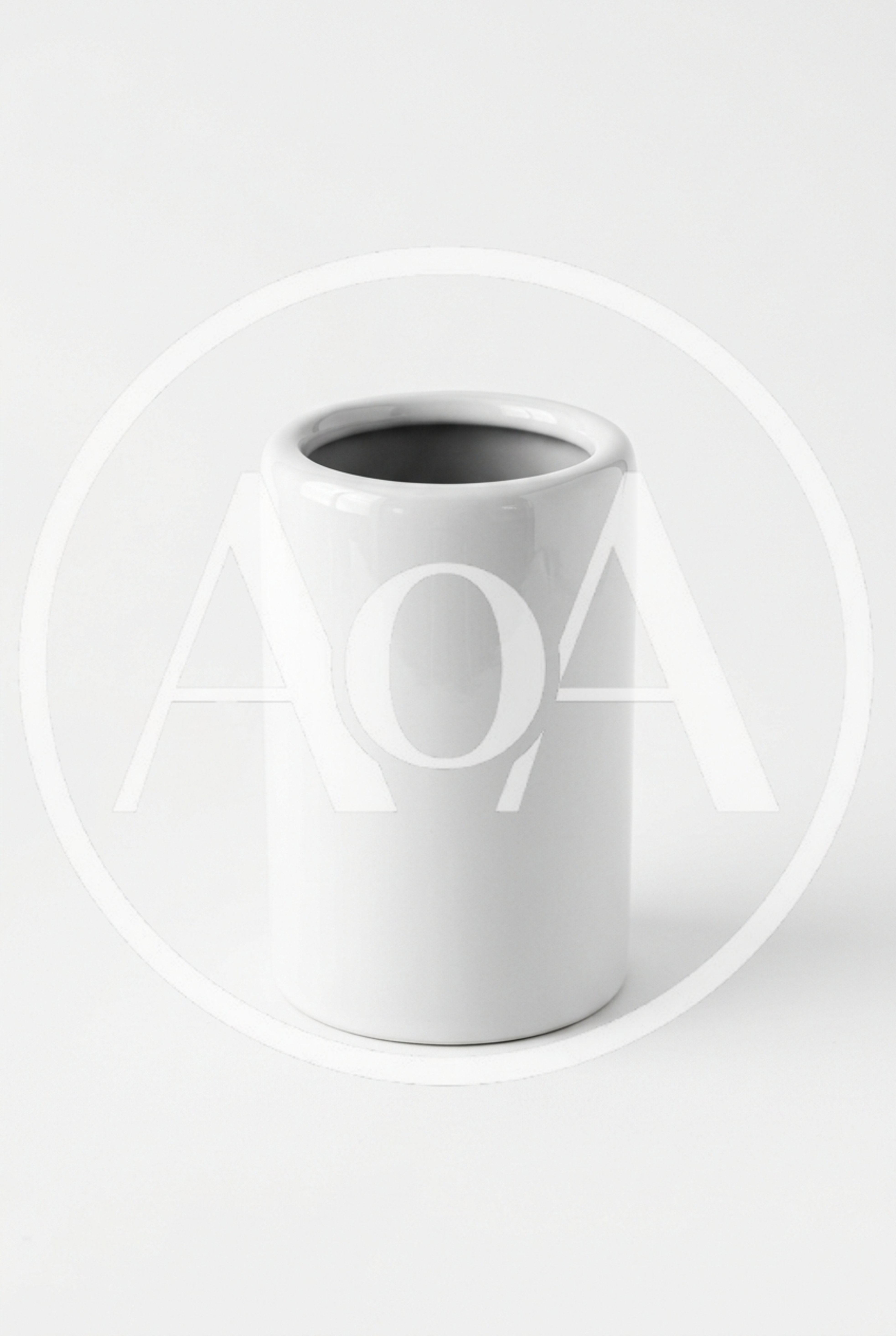 Minimalist White Ceramic Cylinder Vase On White Background