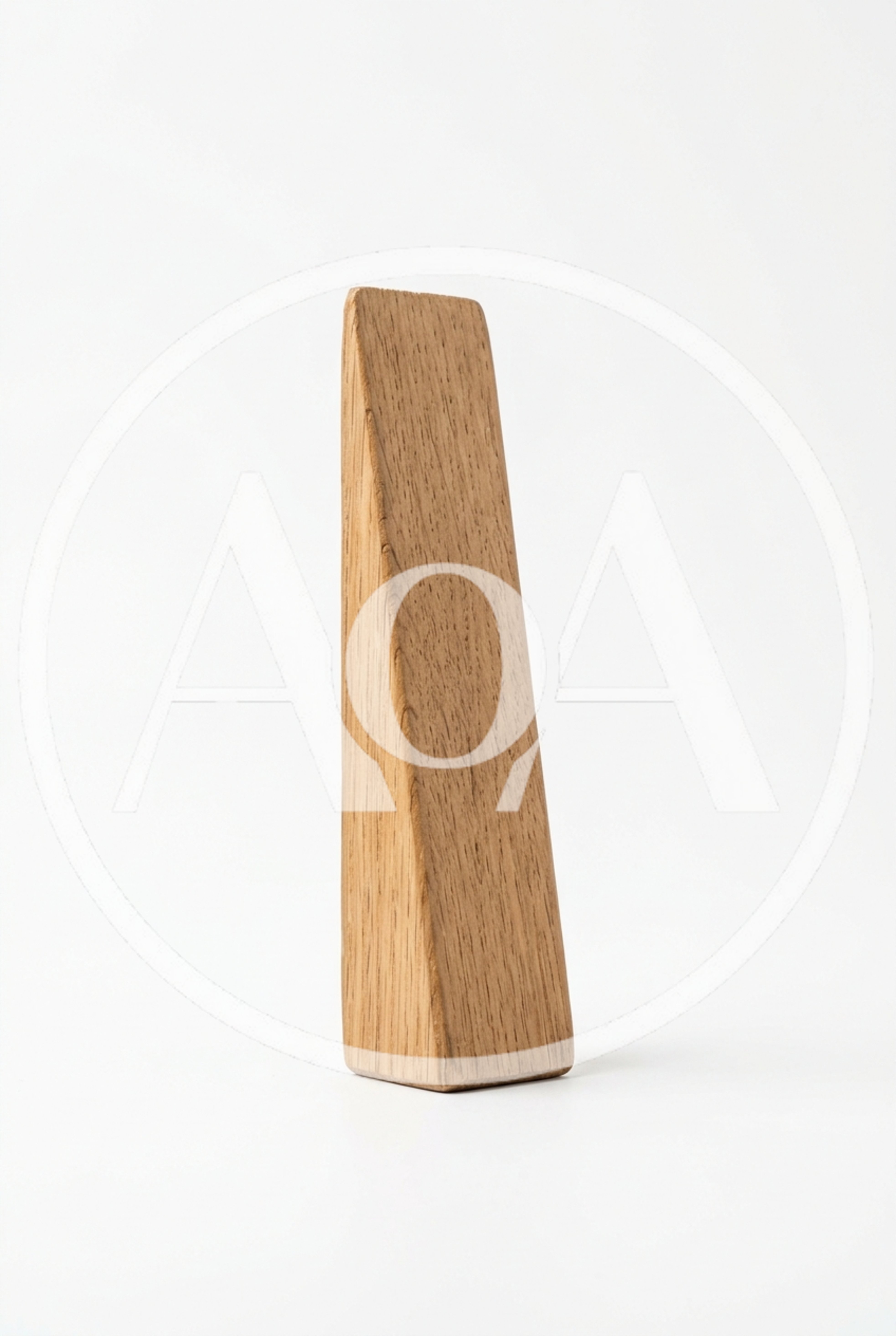 Minimalist Wooden Wedge Sculpture On White Background