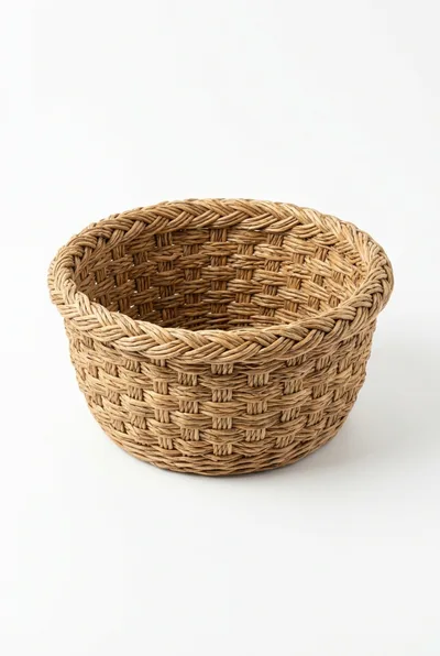 Empty Woven Wicker Basket On White Background