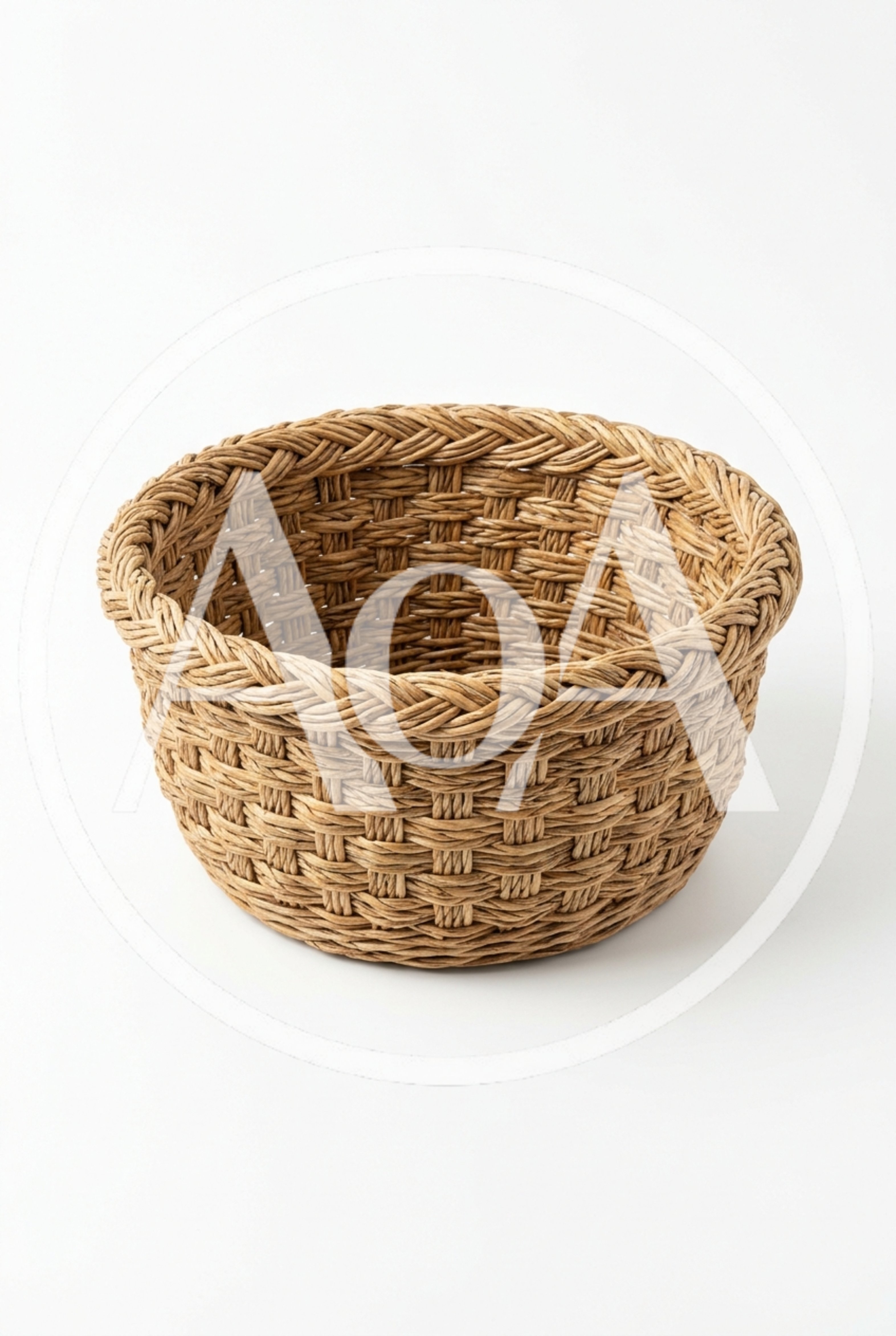 Empty Woven Wicker Basket On White Background