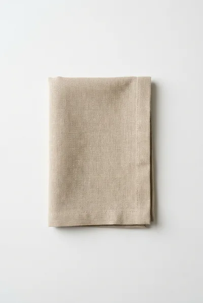 Folded Beige Linen Napkin on White Background